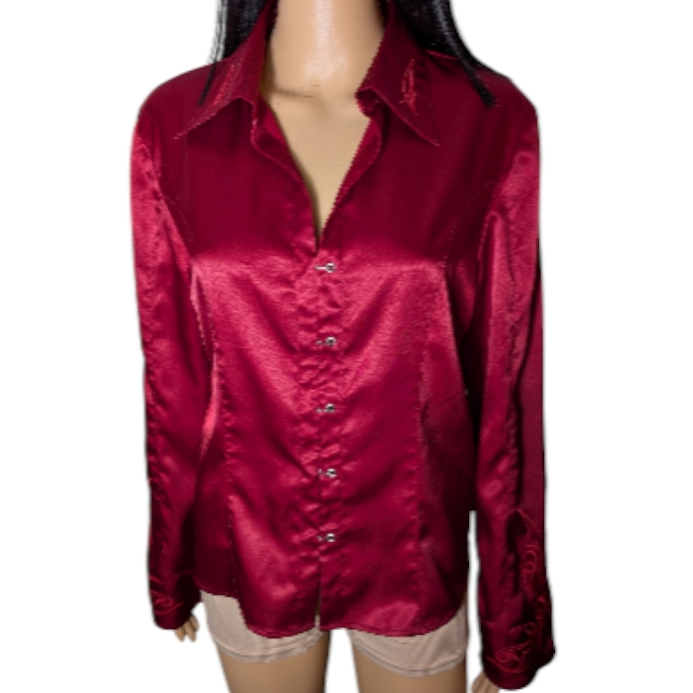 Vintage Harley Davidson Red Satin Shirt Large